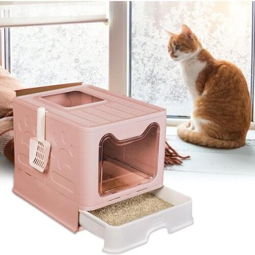 Pet Cat Litter Box High Foldable Fully Enclosed Anti-Splash Deodorant Cat Toilet For Cats Two-Way Capacity Cat Litter Case