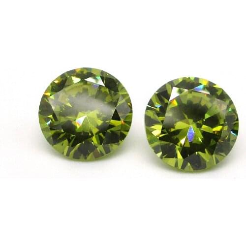 50pcs Free Shipping 5A+ Olive Yellow 10/11/12mm Round Brilliant Cut Cubic Zirconia 3.5-16mm Loose Zircon Stone