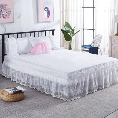 Lace Bed Skirt Elastic Bed Cover Bedspread Without Surface Rufflled Bed Skirt Flowers Decor Bed Skirt for Wedding Couvre Lit