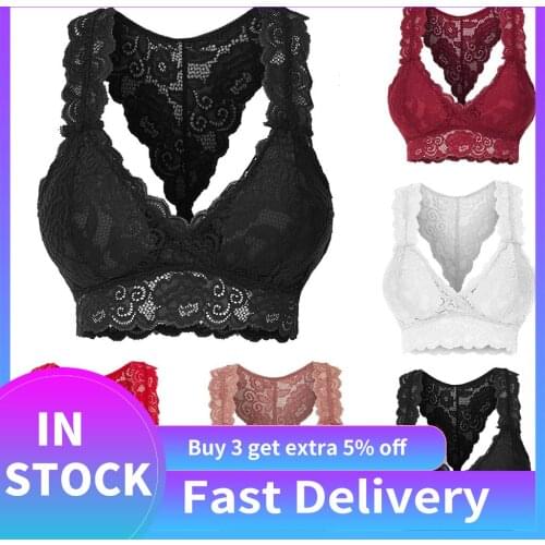 Lace Bras For Womens Bralette Crop Top Women Plus Size Vest Crop Wire Free Bra Lingerie Sexy V-neck Lace Bras Underwear