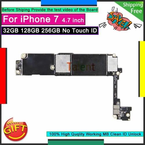 For IPhone 7 Motherboard 32GB 128GB 256GB Without Touch ID Home Button Unlocked Original Mainboard Good Logic Board Tested Plate