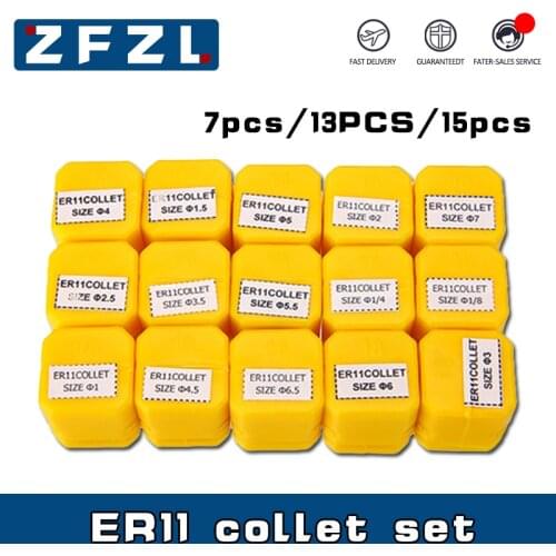 ER11 collet chuck set 7pcs 13pcs 15pcs ER11 1mm-7mm Spring collet for CNC machining center Engraving Machine Lathe Mill Tool