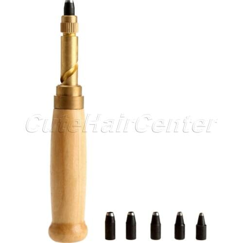 Hot Leather Tools Set Automatic Hole Screw Punch Set Wood Handle Punch Manual Pressed Leather Craft DIY Sewing Tool 1.5mm-4mm
