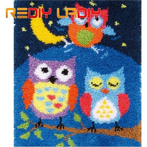 Latch Hook Rug Kit Make Your Own Rug Owl Family Crocheting Cushion DIY Carpet Rug Set Acrylic Yarn Printed Canvas Hobby & Crafts