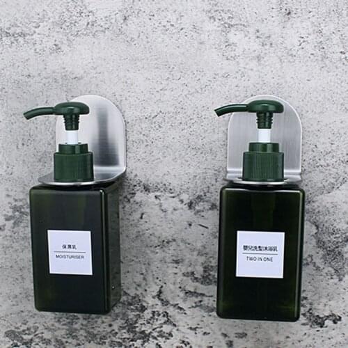 Stainless Steel Wall Mount Soap Shower Gel Dispenser Bottle Holder Hook Hanging Hanger Rack Bathroom Kitchen Organizer No Drill