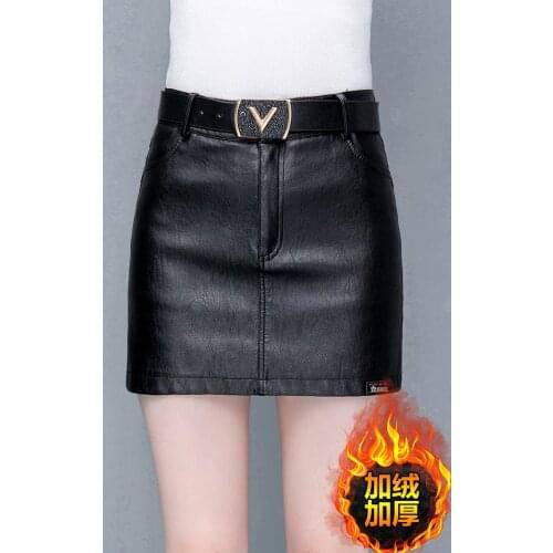 2020 new high waist autumn and winter shorts skirt women plus velvet PU leather skirt thin leather shorts