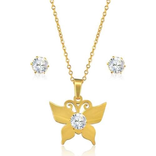 OUFEI Butterfly Jewelry Sets necklaces & pendants chain choker necklace stud earrings stainless steel jewellery jewerly colier