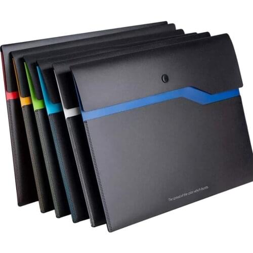 A4 File Envelope Folder Double-Layer Plastic Clip with Snap Fastener Ploy Document File Organizer for School/Home/Office