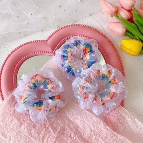 2Pcs/ Lot Rainbow Elastic Hair Ties Net Yarn Large Intestine HairRing Sweet Hair Accessories For Women