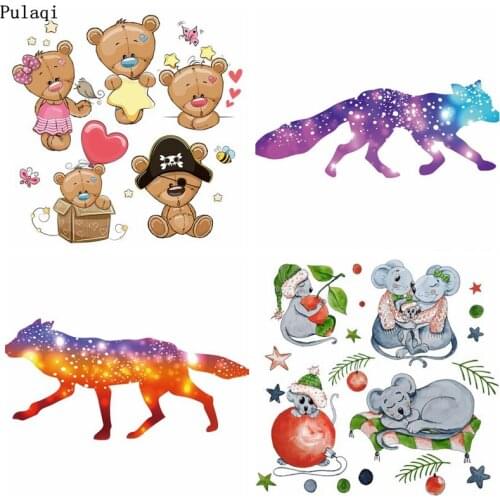 Pulaqi Cartoon Mouse Iron on Transfer for Clothes Stickers Cute Animals Patch Applique Thermal Heat Transfer Vinyl Kids Clothing