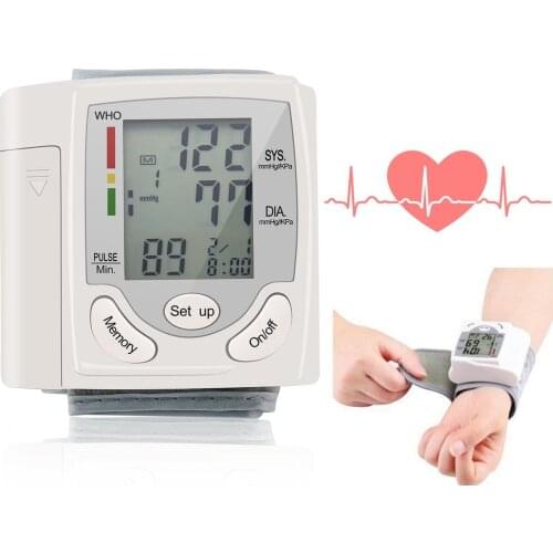 Automatic Digital LCD Display Wrist Blood Pressure Monitor Heart Beat Rate Pulse Meter Measure Tonometer Sphygmomanometer White