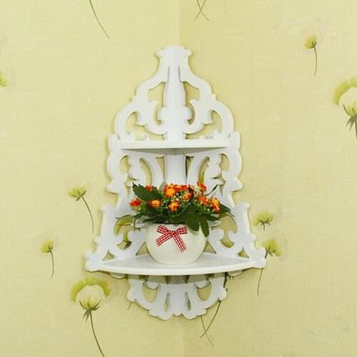 Vintage Wooden Wall Rack Decor Floral Hallow Out Wood Wall Corner Rack Storage Shelf Sundries Organizer Flower Pot Holder