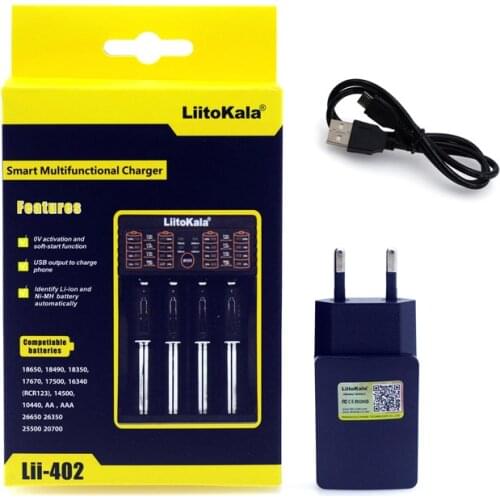 Liitokala Lii-402 18650 Charger 1.2V 3.7V 3.2V 3.85V AA 26650 10440 14500 16340 NiMH li-ion battery Smart charger 5V 2A Plug