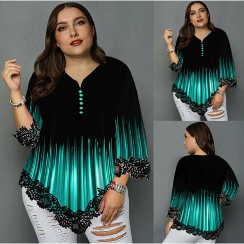 Womens 3/4 Sleeve T Shirt Ladies Casual Loose Printed Tops New Fashion