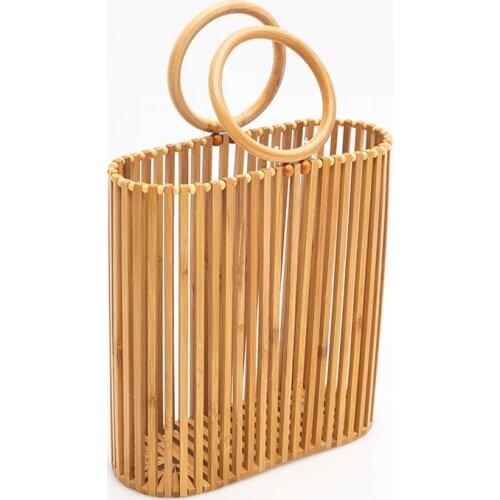 Bamboo Handbags for Women 2021 Hollow Out Summer Beach Bags Handmade Ladies Luxury Designer Tote Bag