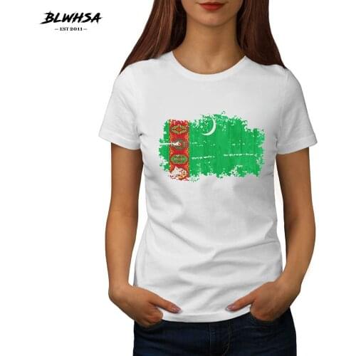 BLWHSA Turkmenistan Fans Cheer Women Summer T Shirts O-Neck Collar Short Sleeve Turkmenistan Nostalgic Flag Casual T-Shirts