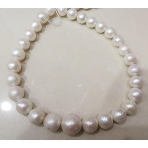 Women Jewelry 12x15mm White pearl huge beads handmade necklace real Natural freshwater pearl gift 42cm 17