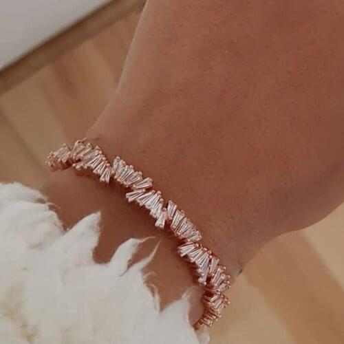 Trendy Rose Gold Crystal Charm Open Cuff Bangles Bracelet Set for Women Adjustable Bangle Wedding Party Fashion Jewelry Gifts