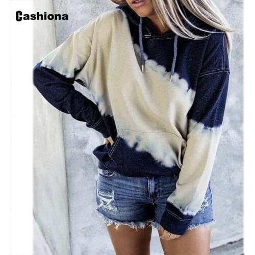 Cashiona 2021 Autumn Tie Dry Sweatshirt Fashion Women Long Sleeve Patchwork Top Streetwear Femme Pullovers Womens Hoodies