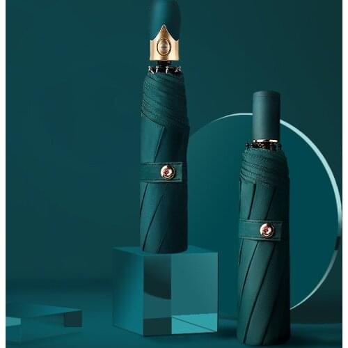 High Quality Automatic Umbrella Rain Windproof Pure Color Women Three-folding Umbrella Female Waterproof Parasol