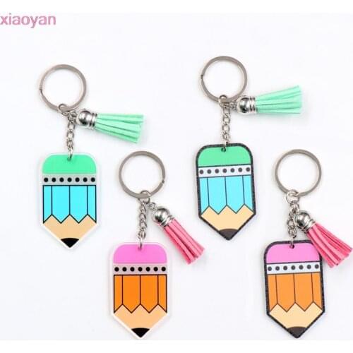 1pcs) KH1048-50mm Pencil Keychain W/Tassel Double Faces Printed Teacher Appreciation Gift Acrylic Keychain (Custom MOQ50pcs)