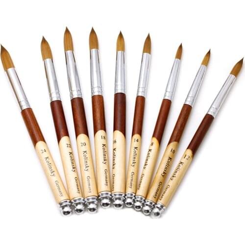 1PC Kolinsky Sable Acrylic Nail Art Brush No. 2/4/6/8/10/12/14/16/18 UV Gel Carving Pen Brush Liquid Powder DIY Nail Drawing