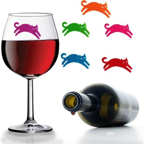 12PCS Wine Glass Mark Cute Cat Shape Mark Wine Glass Charm Lovely Silicone Cartoon Cat Wine Glass Marker Party Favor