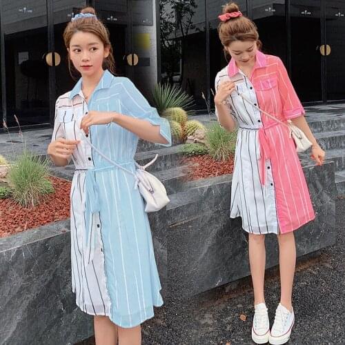 150# Nursing Dress Stripe Color Block Chiffon Summer Loose Stylish Dress Pregnant Women Pregnancy Clothes Breastfeeding Dress