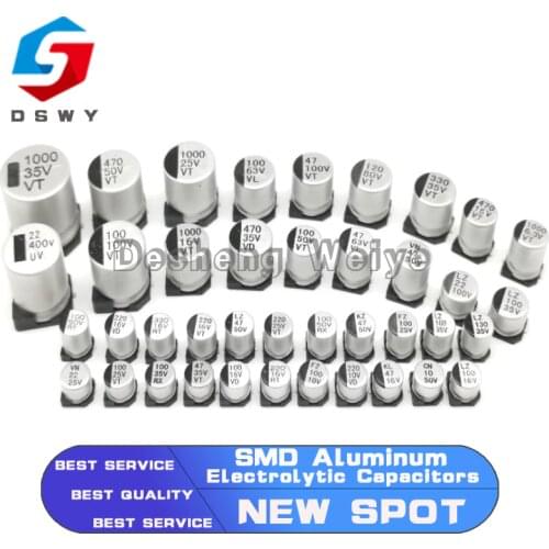 20Pcs SMD Electrolytic Capacitor Aluminum 6.3V 10V 16V 25V 35V 50V 1UF 2.2UF 4.7UF 10UF 47UF 100UF 220UF 330UF 470UF 680UF