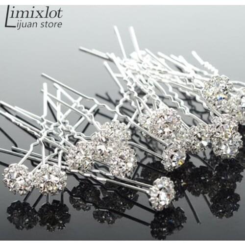 20 pieces/Lot Fashion U Shape Crystal Hair Fork Flower Hair Pin Sticks For Women Wedding Bridal Hair Accessories Jewelry