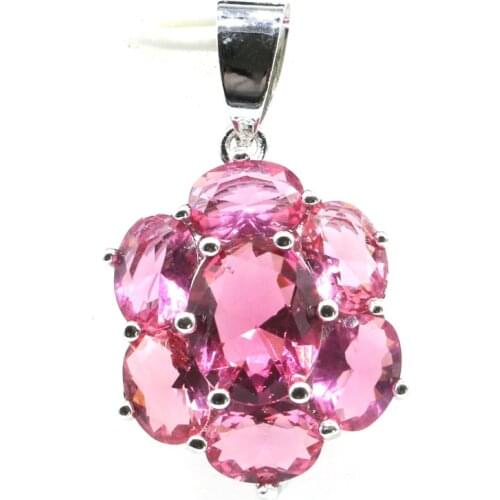 38x17mm Highly Recommend Top Selling Silver Pendant for Women Created Pink Tourmaline White Bright Cubic Zircon Green Peridot
