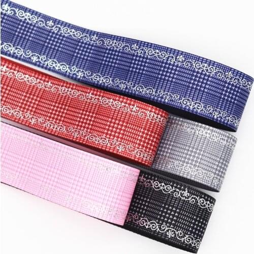 5 Yards 1'' 25MM Lattice Pattern Silver Edge Printed Grosgrain Ribbons For Hair Bows DIY Handmade Materials Y19103004