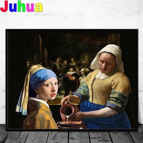 Diamond Painting The Milkmaid Full Square round Diamond Embroidery Pearl Girl Rhinestones Mosaic stitch cross Picture home decor