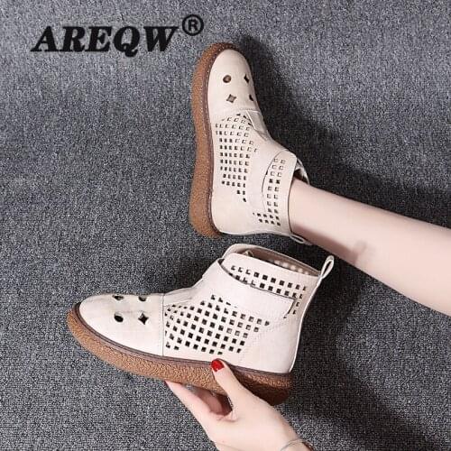 Summer Fashion Solid Mesh Round Toe Ankle Lady Boots Grace Women Ventilate Boots White