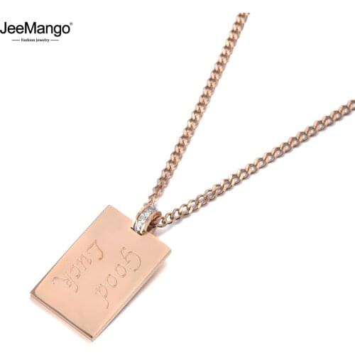 JeeMango Original Design Geometric Square Good Luck Pendant Necklace For Women Titanium Steel 28 Inch Long Sweater Chain JN19156