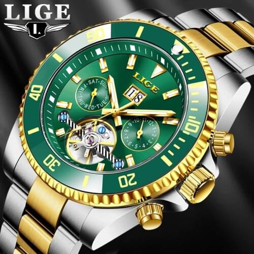2021 LIGE Business Watch Men Automatic Mechanical Tourbillon Watch Luxury Fashion Stainless Steel Watches Mens Relogio Masculino
