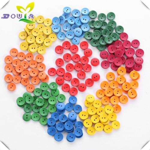 Color environmental protection children button wood 15mm round double eye bowl button 10 colors optional