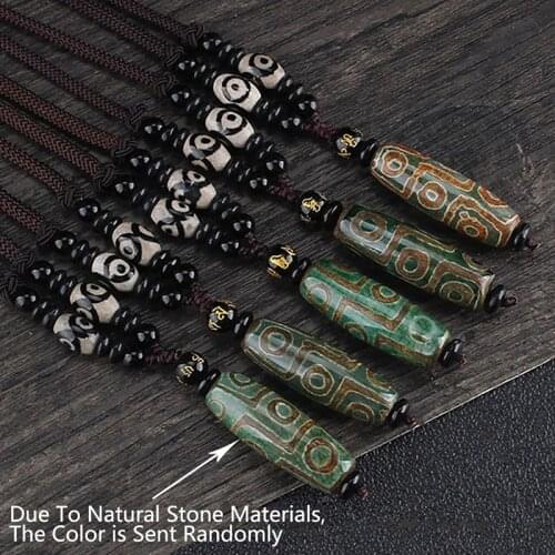 Nine Eye Tibet Dzi Pendant Drop Choker Nacklace Natural Stone Materials Fashionable Style Tibet Heaven Bead Good Luck Gift
