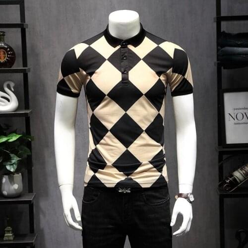 Designer Plaid Argyle Great Polos 2020 New US Polo Shirts For Men Short Sleeve Diamond Patchwork Color Breathable Shirt 5XL 9256