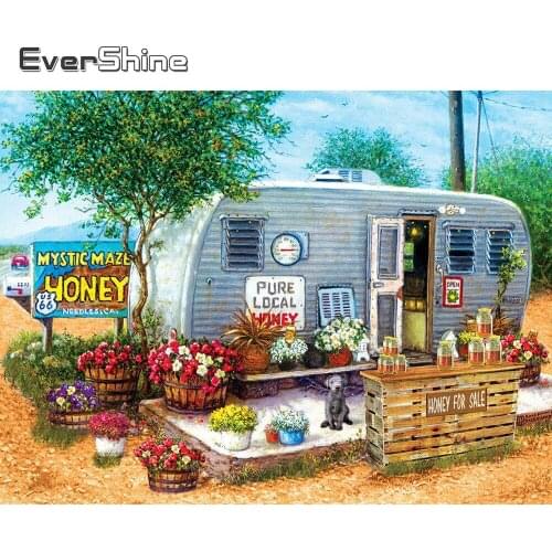 Evershine Diamond Painting House Landscape New Arrival Diamond Embroidery Spring Tree Cross Stitch Mosaic 5D DIY Home Decor