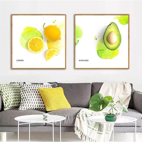 HAOCHU Watercolor Abstract Fruits Yellow Lemon Strawberry Canvas Painting Wall Poster For Kitchen Room Restaurant Decor