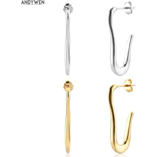 ANDYWEN New 925 Sterling Silver Gold Plain Geometric Irregular Hoops Earring Women Rock Punk Women Fashion Fine Jewelry Clips
