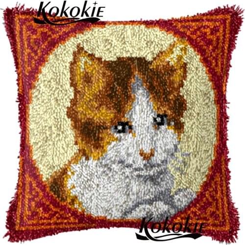Handmade rug hooking tool cross-stitch latch hook pillow hand animal cushion embroidery needlework sets printed cat 3d carpet