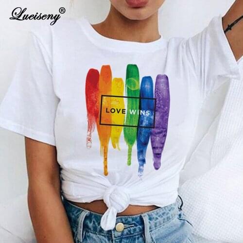 LUEISENY Kpop T Shirt Female Bisexual Tshirt Women Lesbian Rainbow Top T-shirt Tees Femme Camisetas koszulki damskie summer