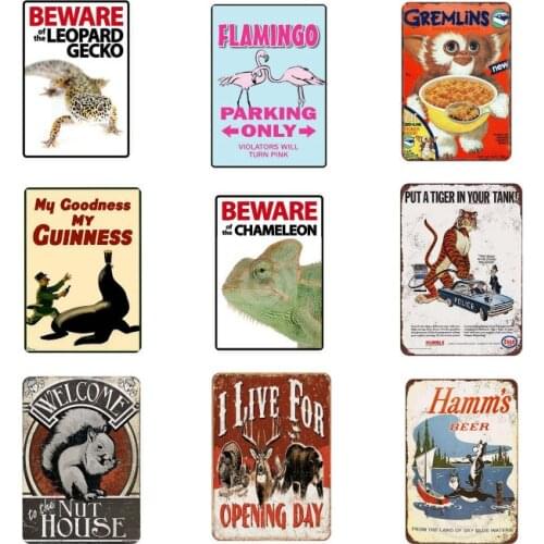 Wild Animals Metal Poster Plaque Vintage Cartoon Metal Tin Sign Plate Wall Decor For Bar Cafe Club Home Iron Painting 20*30cm