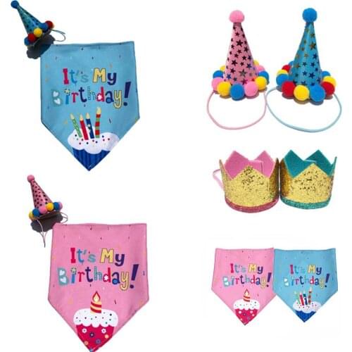 Cute Pets Accessories Birthday Costume Cat Dog Pet Birthday Caps/Bibs Bandana Sequin Design Headwear Cap Hat