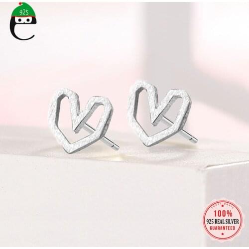 ElfoPlataSi S925 Cute Tiny Hollow Heart Stud Earring Gift For Women Madam Girl Kid Lady 100% 925 Sterling Silver Jewelry XY413