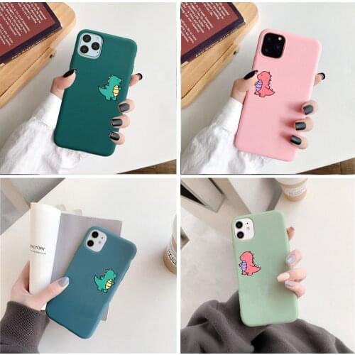 Cute Dinosaur Couples Phone Case For iPhone 12 11 Pro Max XS X XR SE 2020 Lovely Candy Color Cover For iPhone 7 8 Plus 6s Capa