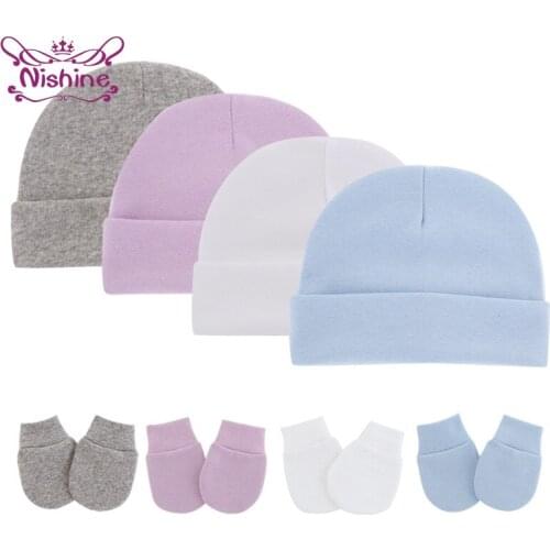 Nishine Fashion Newborn Autumn and Winter Warm Hat and Glove Set Infant Anti-eat Hand Anti-Grab Face Protect Mitten 15 Colors