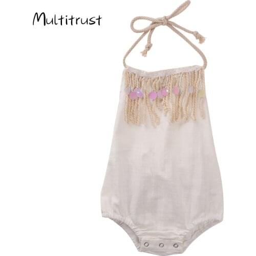 Multitrust 2020 Summer Baby Girl Bodysuit Sleeveless Tassel Sequins Hanging neck Bodysuit 0-24M Outfits Baby Clothing